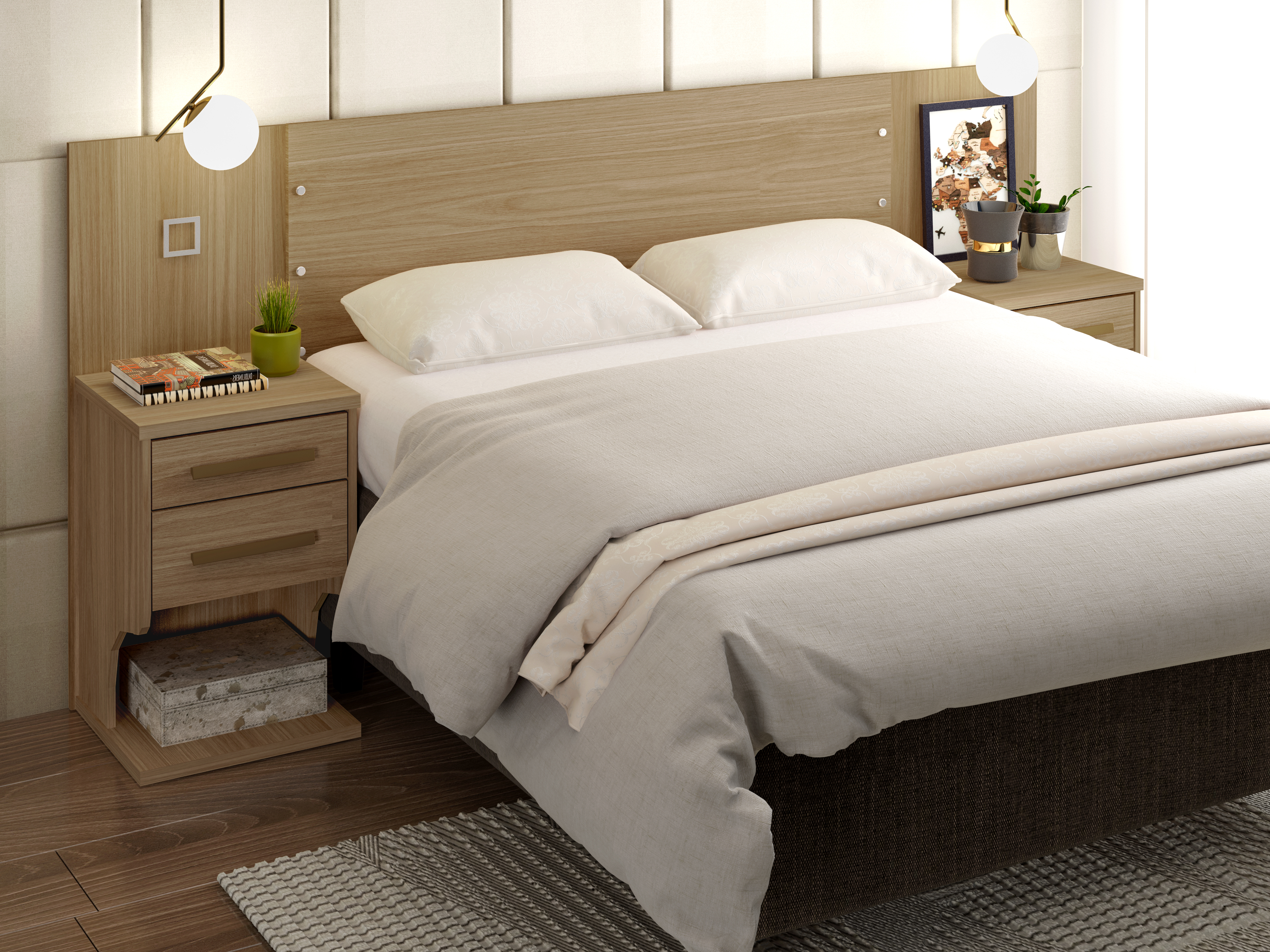  New Magistral Couple Headboard with 2 Night Stands